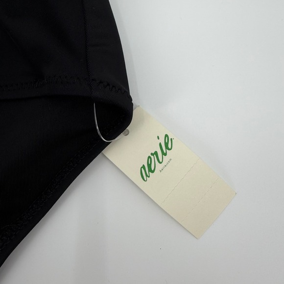 Aerie Black High Waisted Full Coverage Bikini Bottoms Cross Waist Size L NWT - Picture 2 of 11